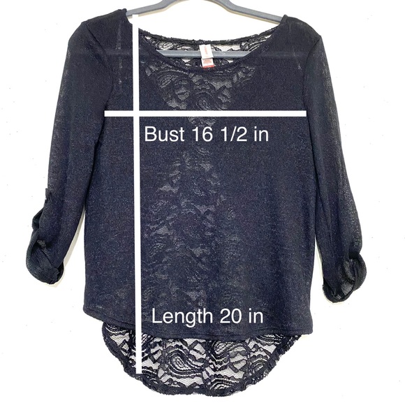 NWT No Boundaries high/low shirt. BLACK roll cuff sleeve Size S (3-5) lace back - Picture 3 of 10